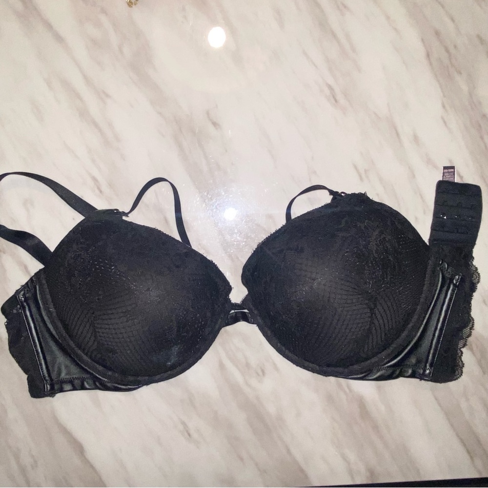 Victorias Secret black lace bra with leather detail